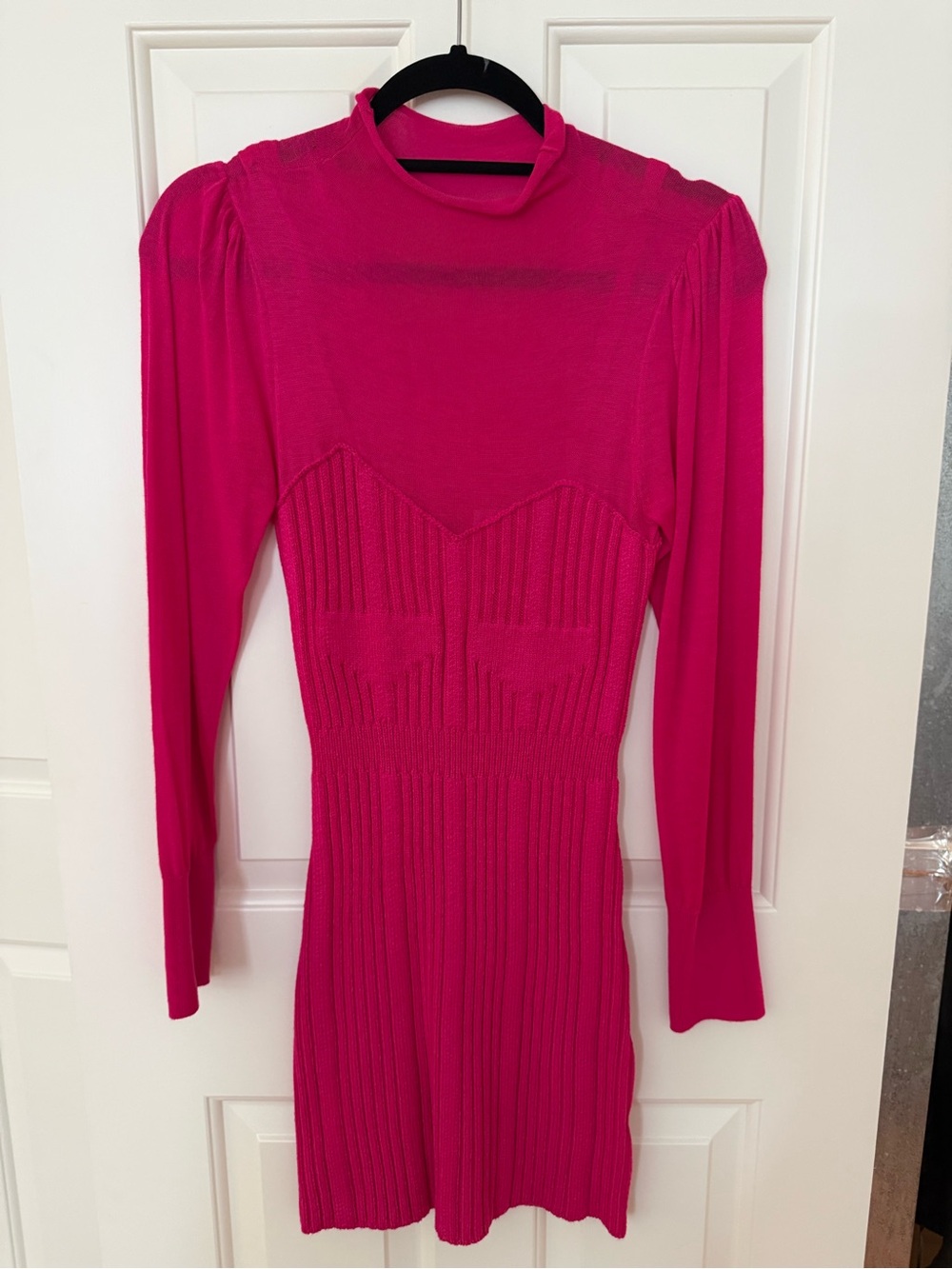 Anthropologie Fuchsia Long-Sleeve Ribbed Knit Dress